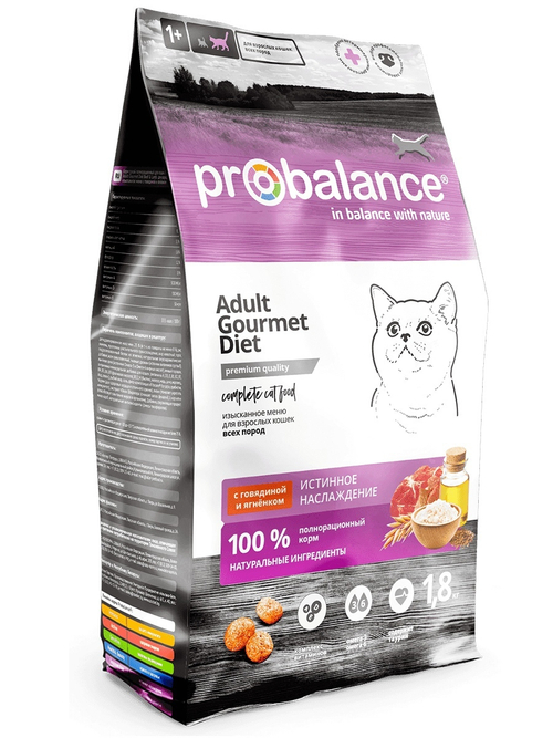 Сухой корм ProBalance Adult  для взрослых кошек, говядина и ягненок, 1.8 кг