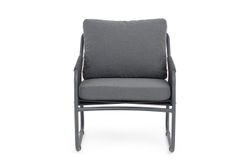 "Ането" кресло плетеное из роупа, каркас алюминий темно-серый (RAL7024) муар, роуп темно-серый круглый, ткань темно-серая 027