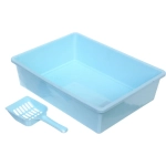 Лоток - туалет для кошек с совком «ЧИСТЫЕ ЛАПКИ», цвет голубой, 38*28.5*10см (пакет)