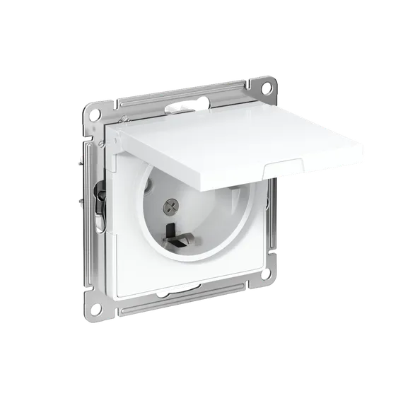 Розетка 1-м СП AtlasDesign 16А IP20 с заземл. защ. шторки с крышкой механизм бел. SE ATN000146