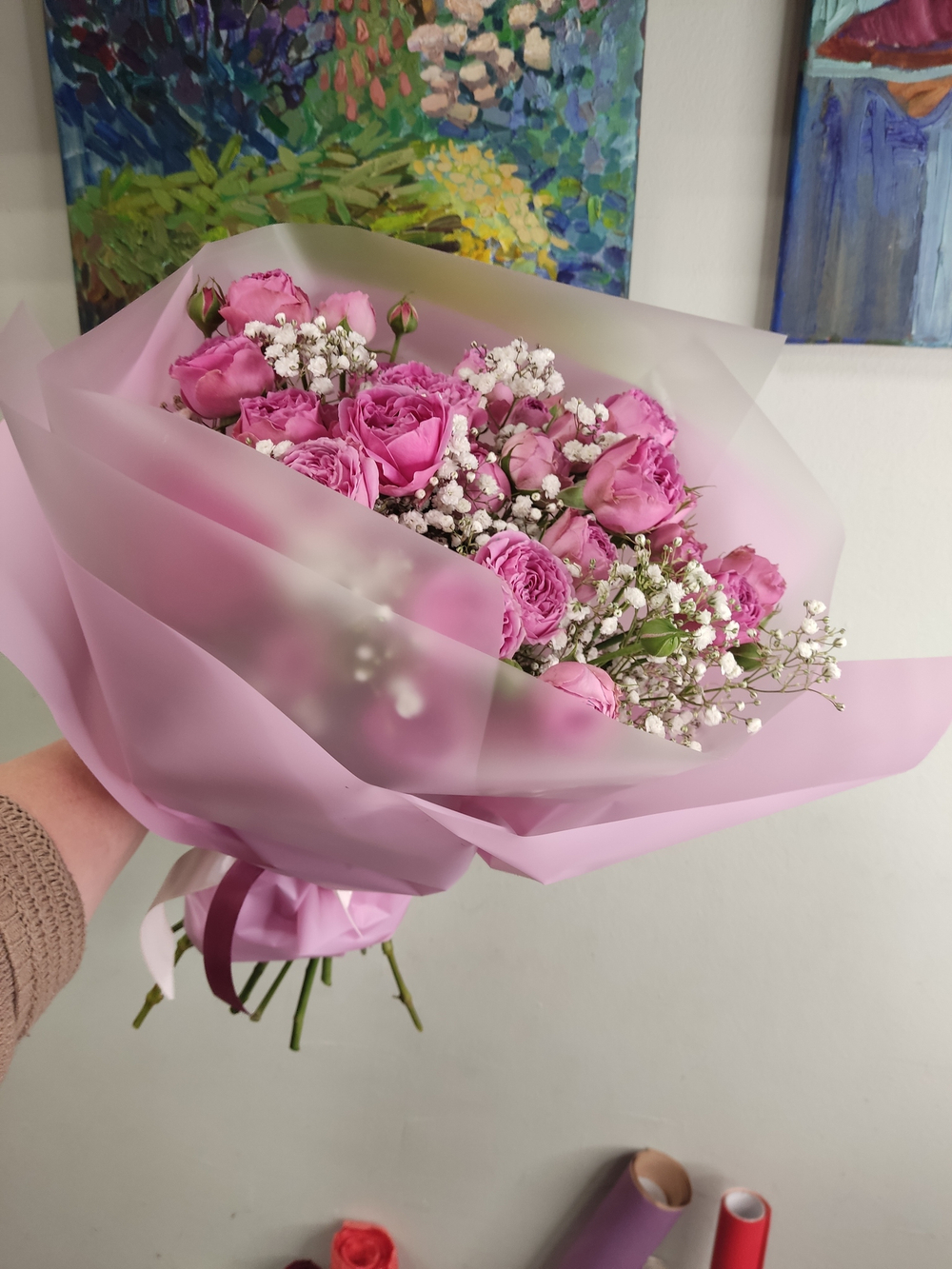 Пиони в облаке гипсофилы