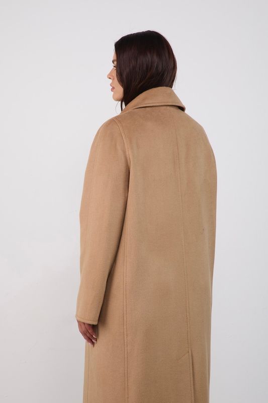 Пальто двубортное с отстрочкой, кэмел