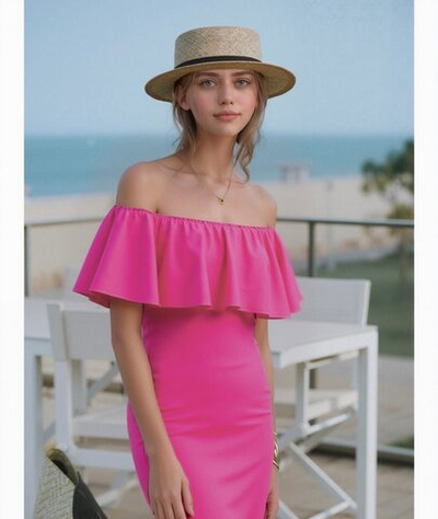 Название товара "Летнее  платье цвет фуксия с воланом длинное