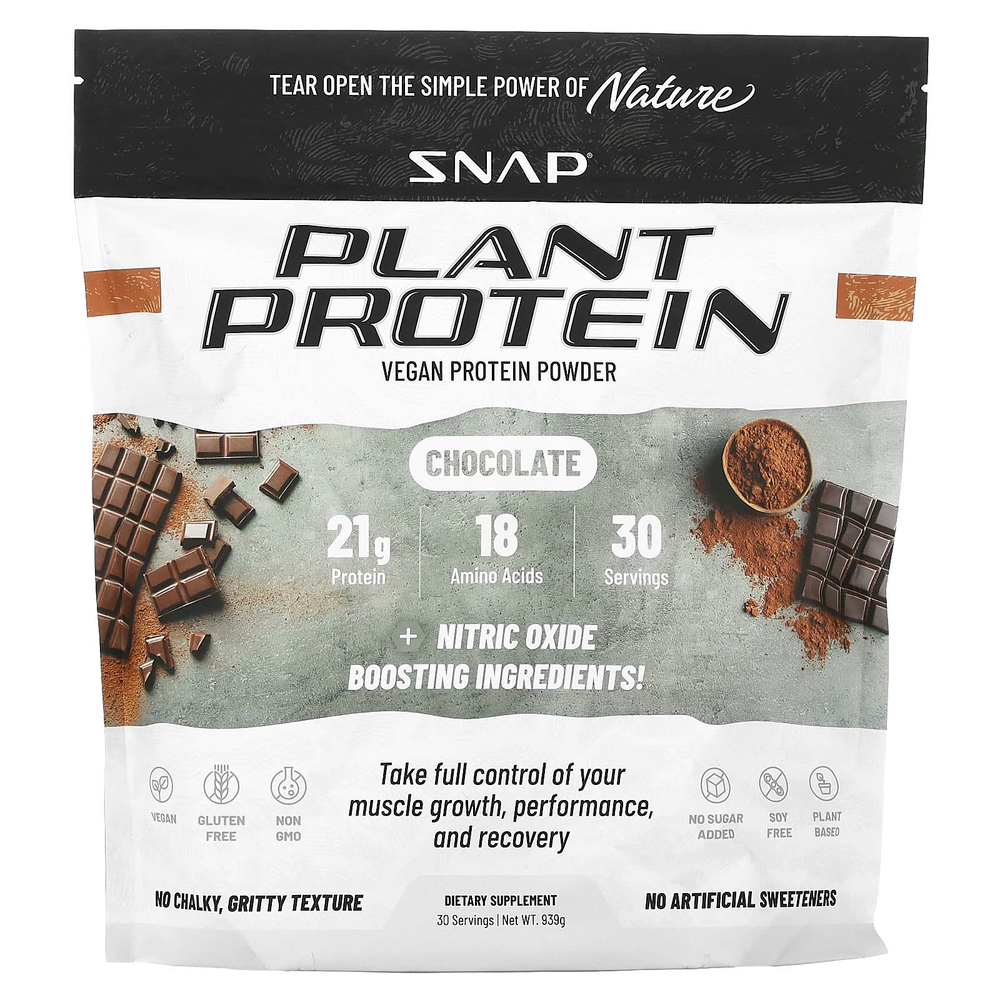Snap Supplements, Растительный протеин, веганский протеиновый порошок, шоколад, 939 г