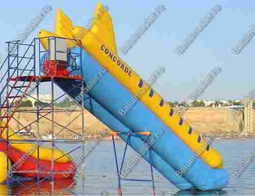 Надувная прямая водная горка для вышки (опоры), с бассейном  «Самолет»,10*2,5*7 м