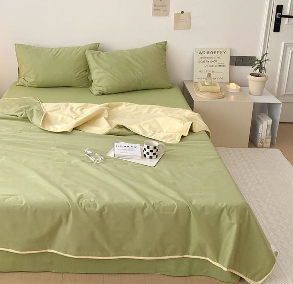 ZEPHYR HOME КПБ Полуторка с одеялом, зеленый с желтым