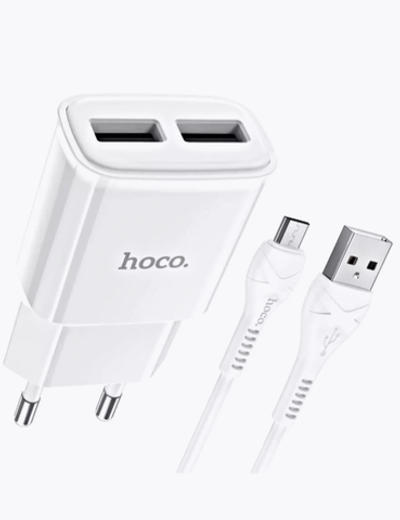 Зарядное устройство HOCO C88A 2.4A 2xUSB + кабель microUSB White