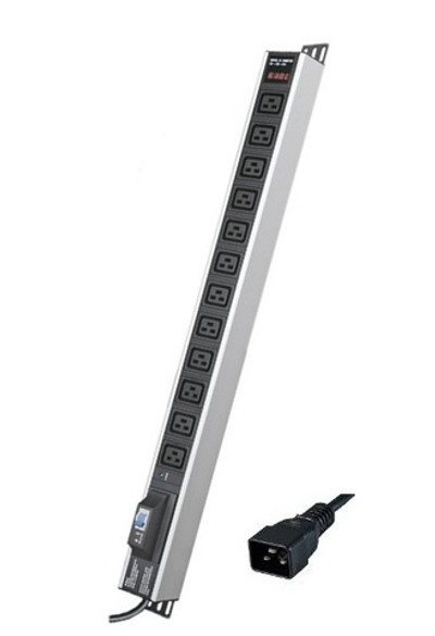 Блок распределения питания (PDU) 0U 16A с индикацией и автоматом, 1P Вых:12 C19, Вх:С20