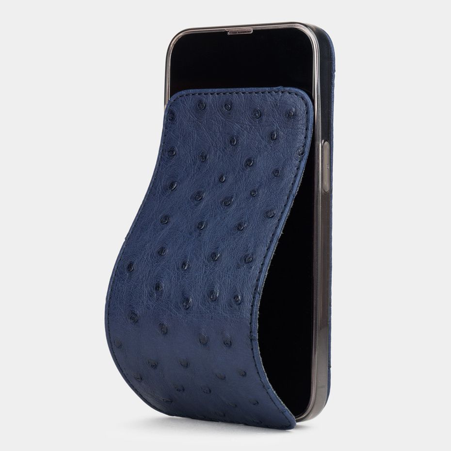 Чехол для iPhone 13 Pro из кожи страуса, синего цвета