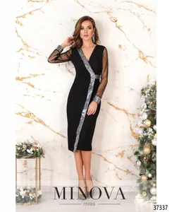 Платье 2155-черное-серебро Minova