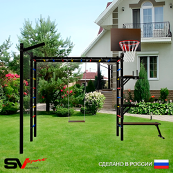 Уличная шведская стенка Sv Sport рукоход с комплектом турник прямой У5563К (Брусья/Стойка/Скамья/Деревянные/Щит баскет/Кронш бокс)