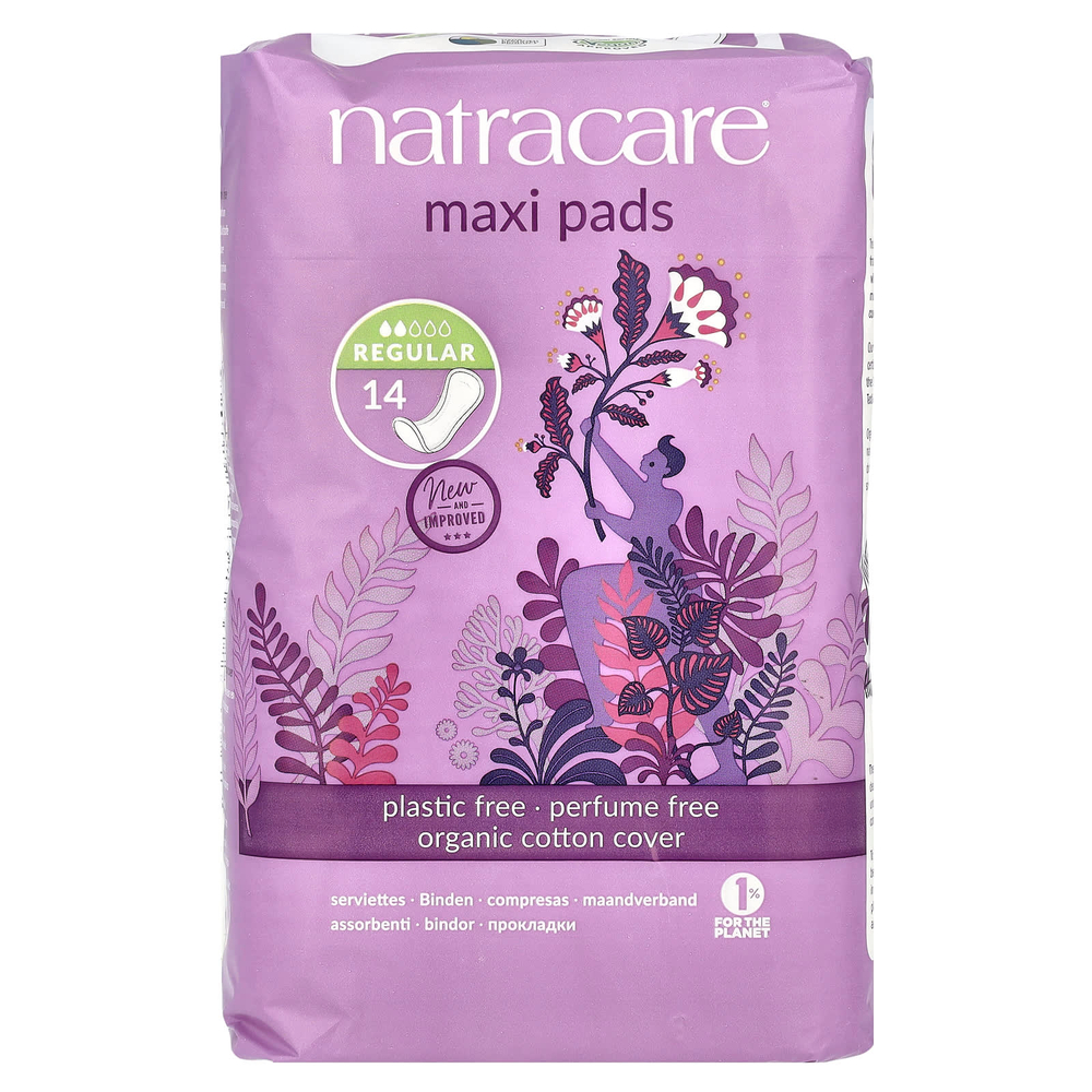 Natracare, Maxi, прокладки с поверхностью из органического хлопка, обычные, 14 шт.