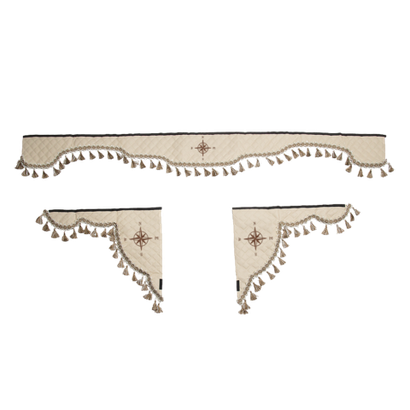 Ламбрекен с косынками универсальные стеганые Роза Ветров (экокожа, бежевый, бежевые кисточки)