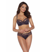 Коричневые трусики-бразилиана из кружевного полотна и сетки с вышивкой (Размер: M) (Цвет: коричневый)