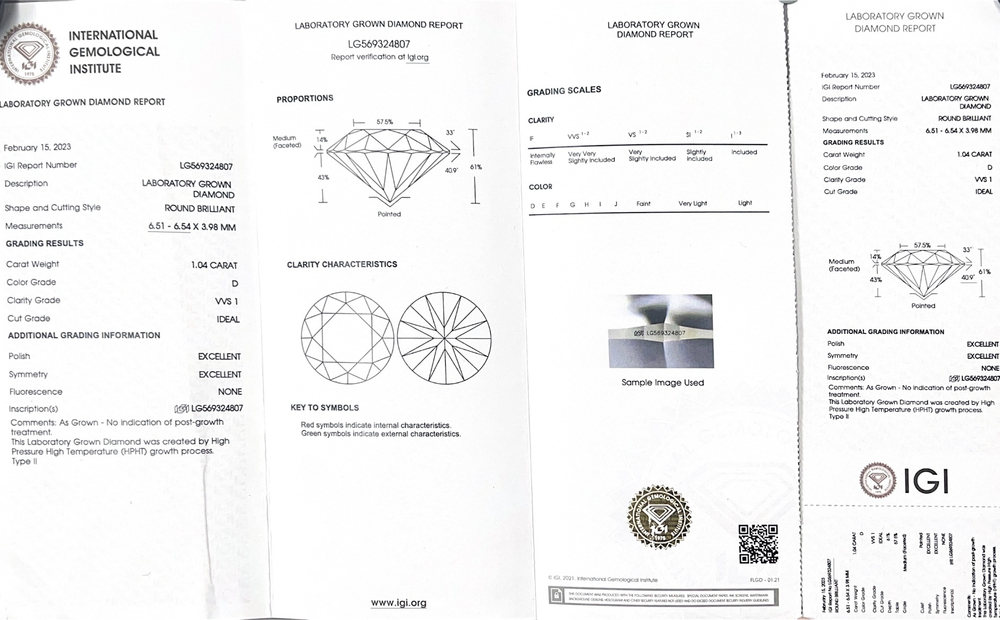 Кольцо с лабораторно-выращенным бриллиантом 1 ct