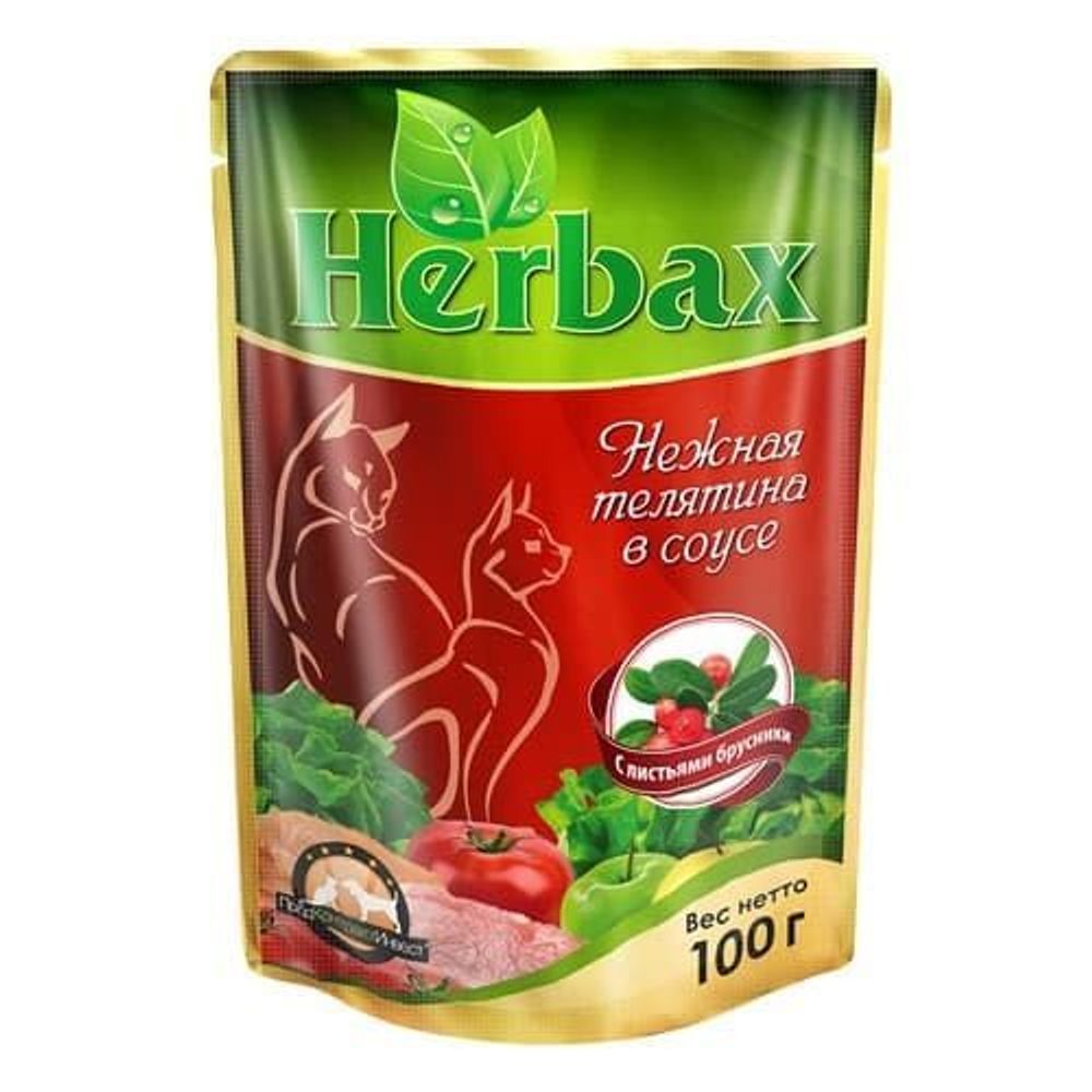 Herbax 100 гр. пауч для кошек Нежная телятина в соусе с листьями брусники