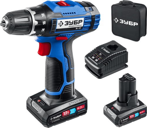 Дрель-шуруповерт 12V Зубр Профессионал 40Нм, 2хАКБ и ЗУ, сумка