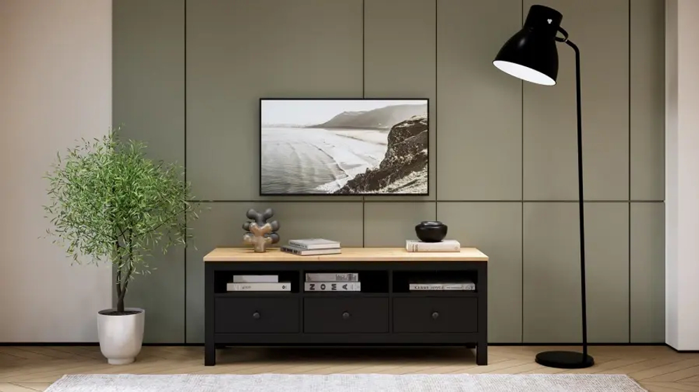 Тумба под ТВ - аналог IKEA HEMNES / ХЕМНЭС/ ХЕМНЕС / КЫМОР / ИКЕА 148х57х47 см, черный/светло-коричневый