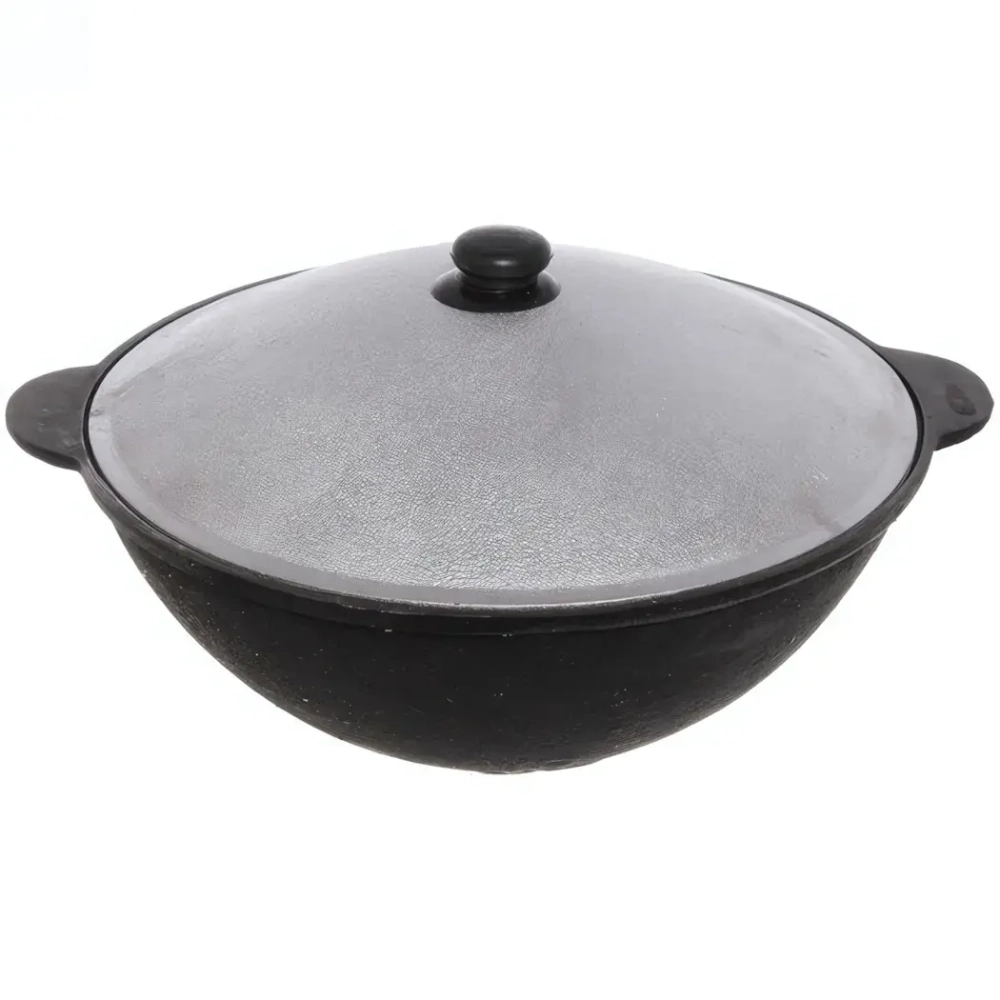 Казан чугунный 8 литров с крышкой с круглым дном