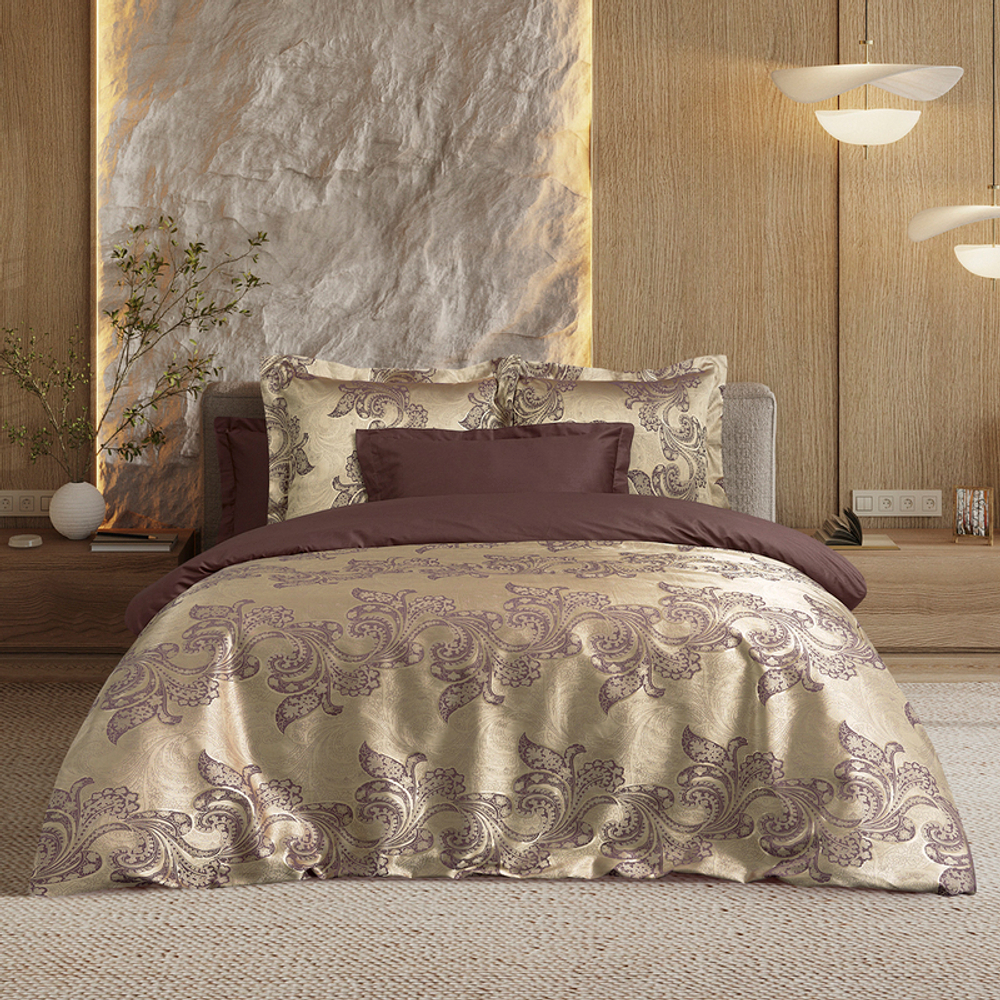 Элитный комплект постельного белья Эстетика ЕВРО САТИН-жаккард "Флокатти" (нав. 70х70 и 50х70)