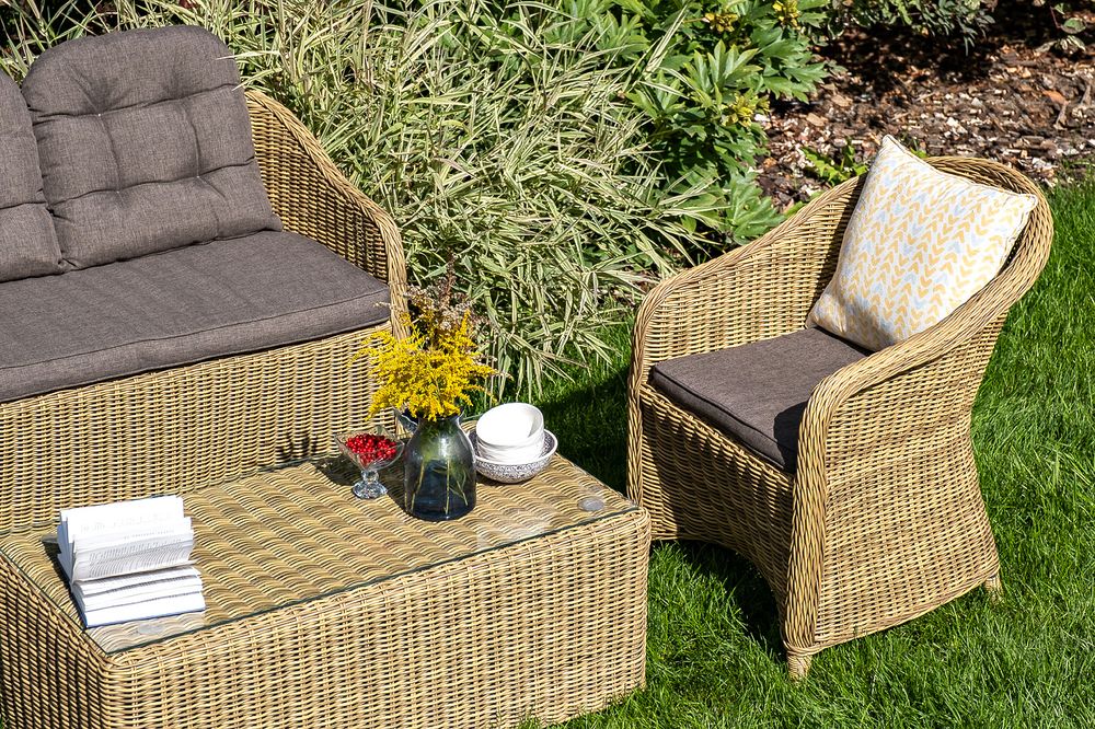 "Равенна" лаунж-зона из искусственного ротанга, цвет соломенный