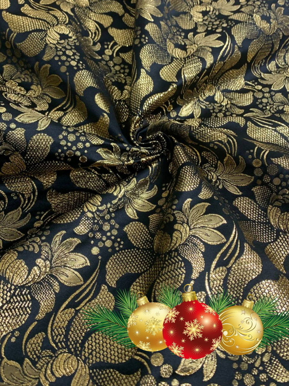 Костюмная жаккард, черный, люрекс золото LR