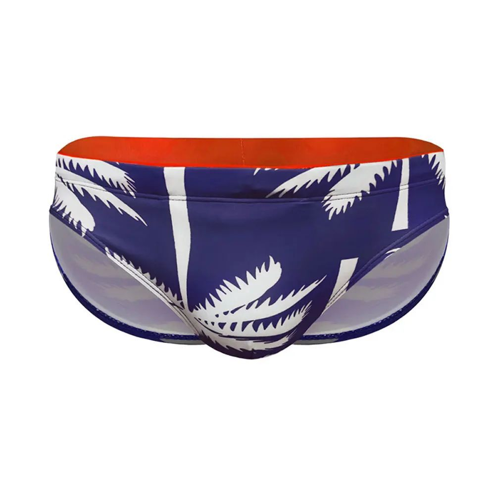 Темно-синие мужские плавки-брифы с принтом в виде пальм (Размер: XXL) (Цвет: темно-синий)