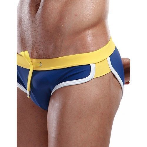Мужские плавки брифы синие с желтым поясом SEOBEAN Swimsuit Blue Yellow