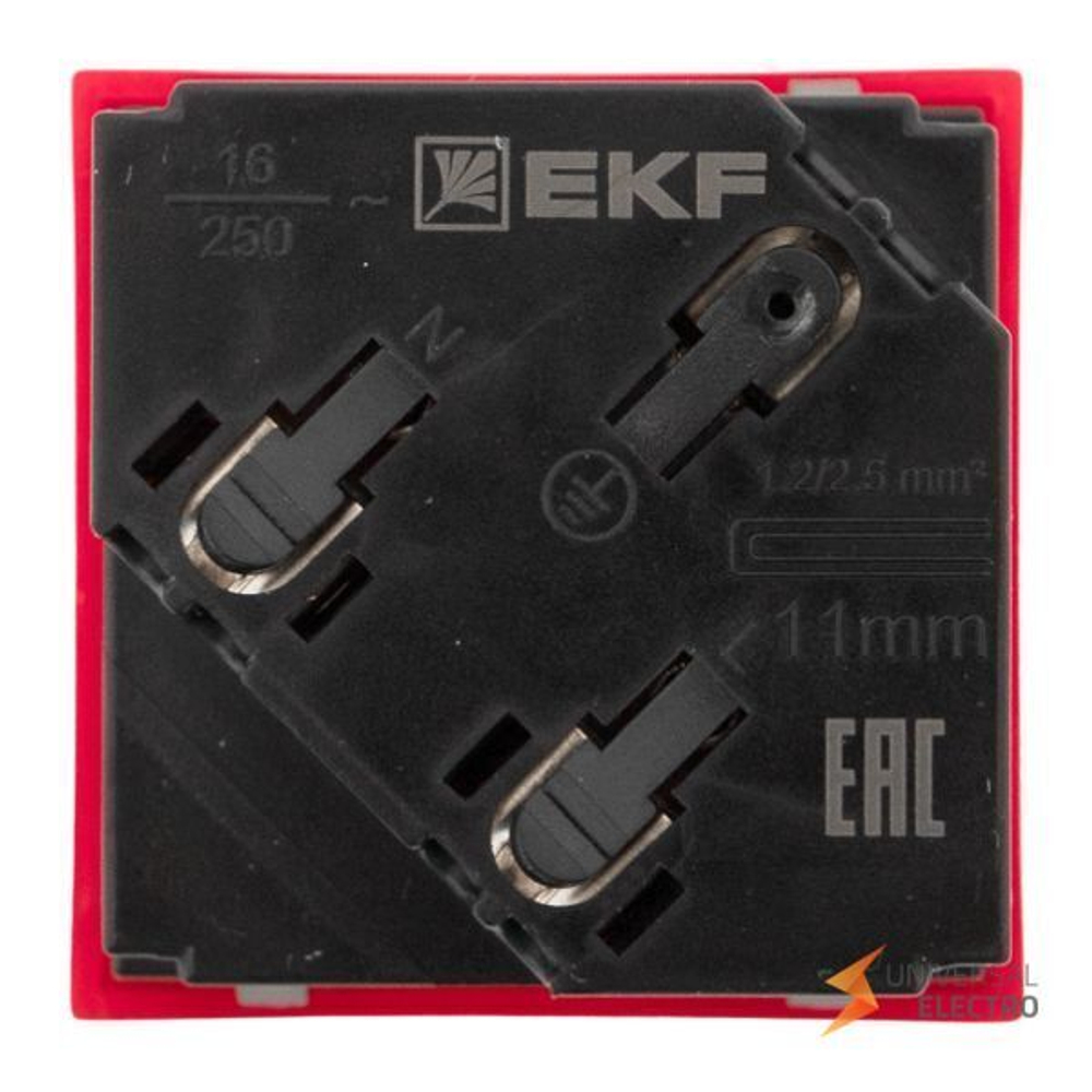 Розетка 45х45 с зазем, 45 градусов, быстрозажимные клеммы, красная EKF