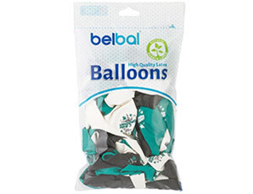 Шар (14"/36 см) ДР Звезды бирюзов 2цв 50 шт.