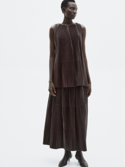 Massimo Dutti Длинная блузка из кожи наппа со складками - Limited Edition, коричневый