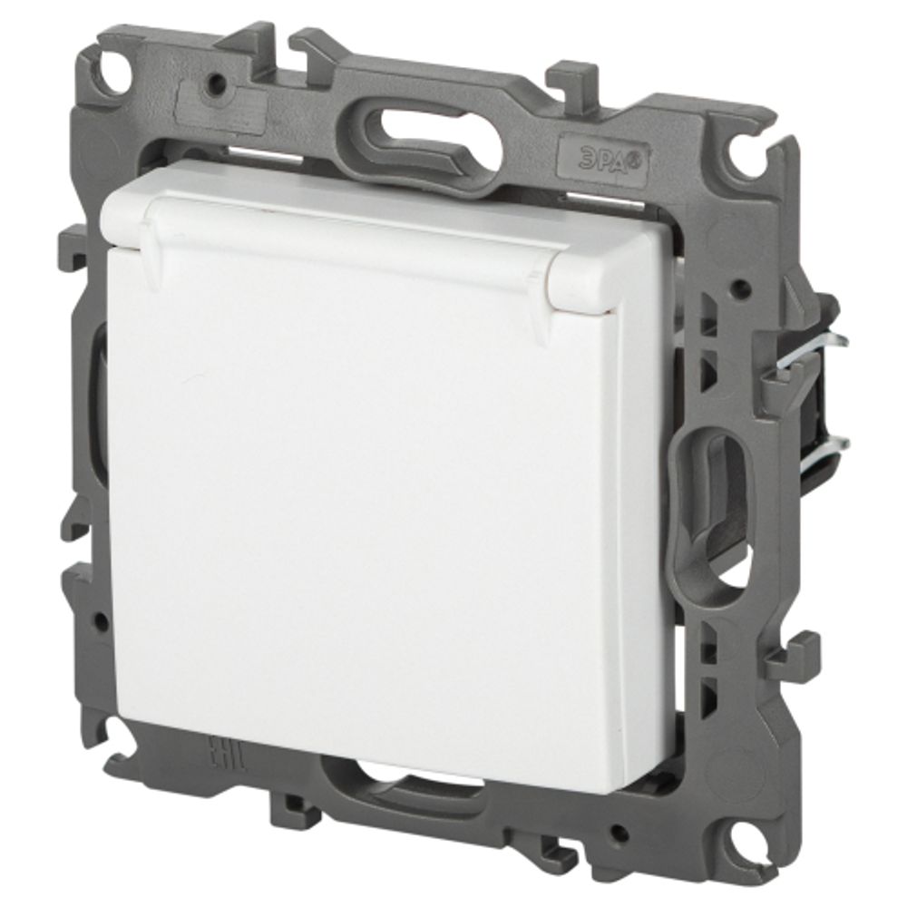 Розетка ЭРА Серия 12 12-2103-01М , 2P+E Schuko со шторками с крышкой, 16А-250В, белый матовый