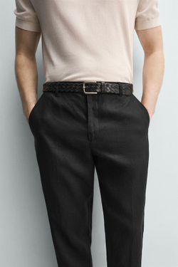 ZARA БРЮКИ КЛАССИЧЕСКОГО КРОЯ ИЗ 100% ЛЬНА, ЧЕРНЫЙ