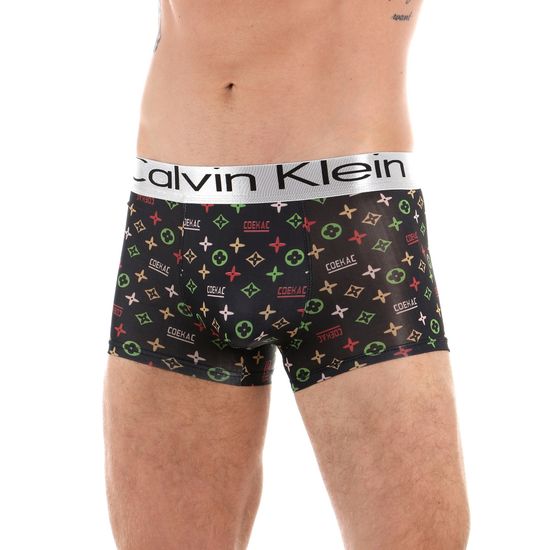 Мужские трусы боксеры черные с разноцветным узором Calvin Klein