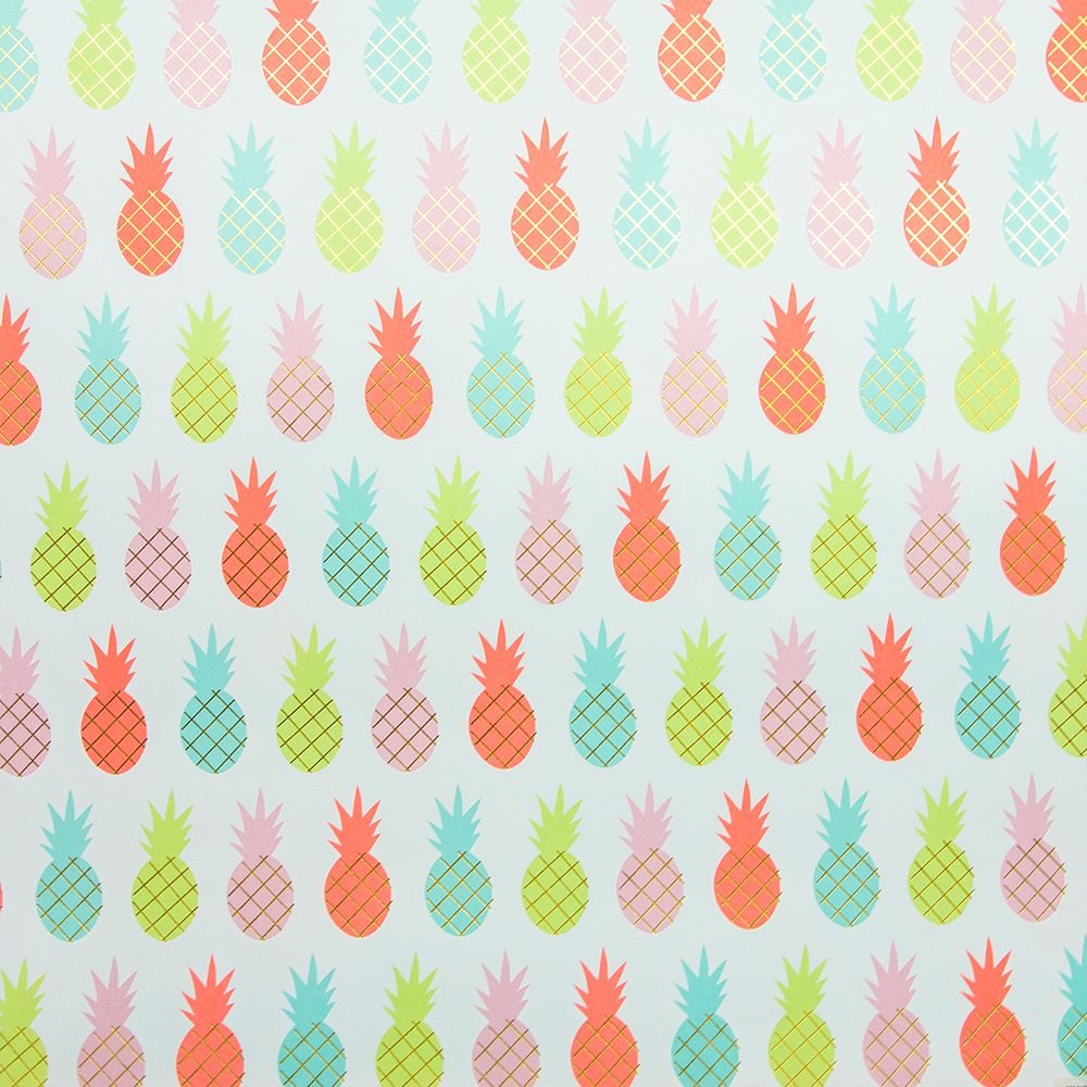 Упаковочная бумага (0,5*0,7 м) Разноцветные ананасы, Металлик, 1 шт.