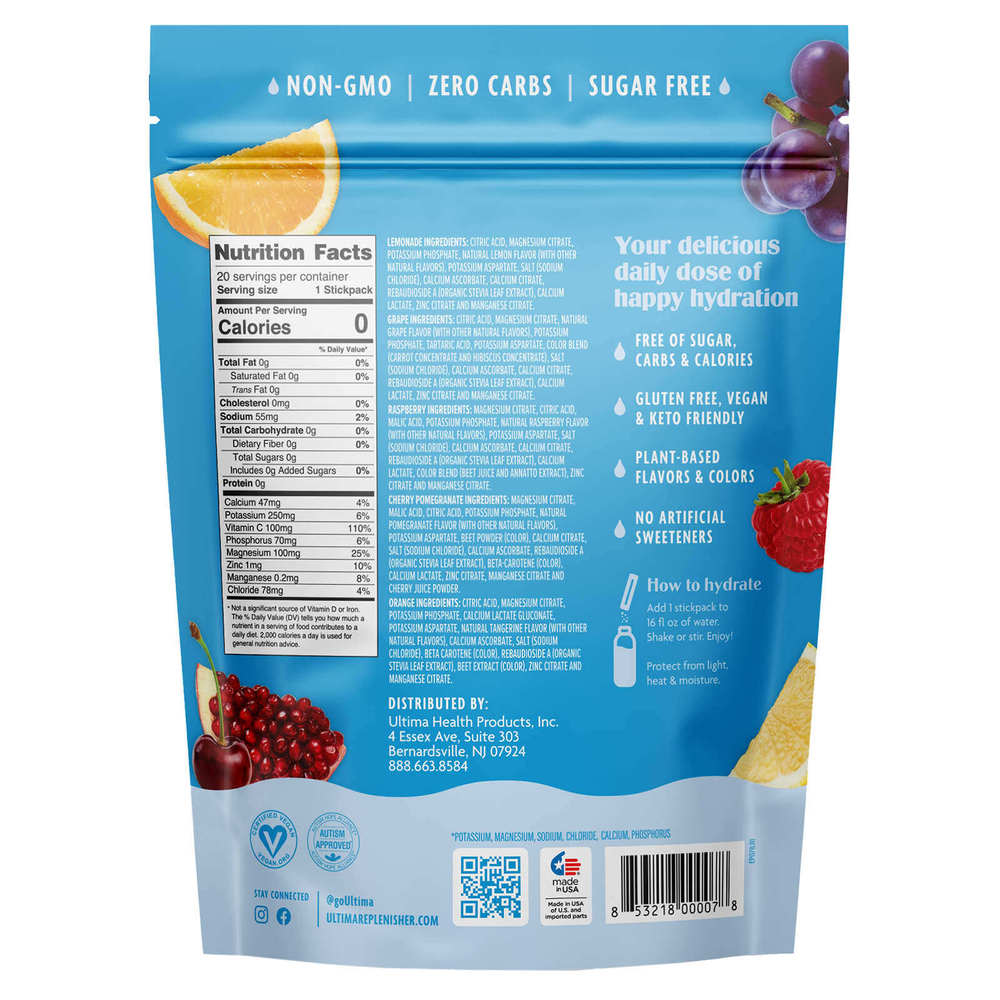 Ultima Replenisher, 6 Essential Electrolytes, ежедневная смесь для приготовления электролитов, в оригинальной упаковке, 20 стиков, 3,7 г (0,13 унции)