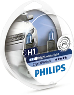 Лампа автомобильная галогенная PHILIPS Crystal Vision 4300K H1 12V 55W + лампа W5W 12V 5W яркий белый свет (комплект 2+2 шт.)