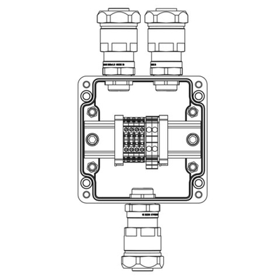 Взрывозащищенная клеммная коробка из полиэстера TBE-P-03-(2xCBC.2-2xCBC.2(i)-2xTEO.2)-2xANP22BMB(A)-1xANP22BMB(C)1Ex e IIC Т5 Gb / Ex tb IIIC T95°C Db IP66
