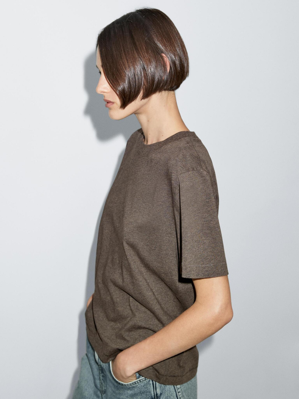 Massimo Dutti Футболка с коротким рукавом, пестро-коричневый