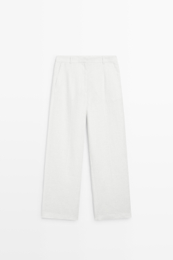 Massimo Dutti Брюки из 100% льна с защипами, белый