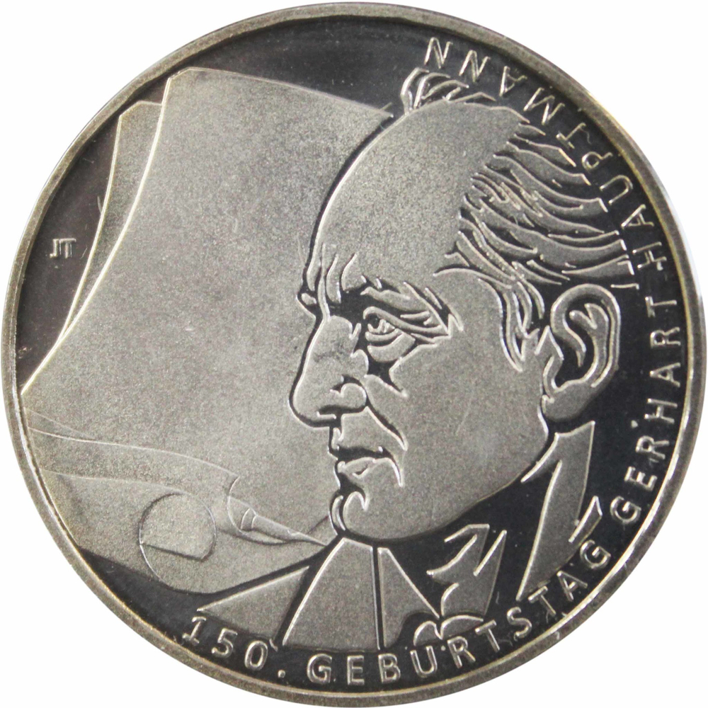 10 евро. 150 лет со дня рождения Герхарда Хауптмана. Германия. 2012 год. Медноникель