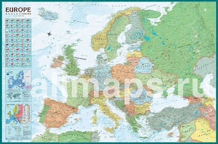 Настенная политическая карта Европы на английском языке
