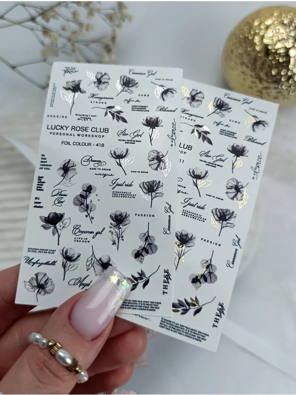 Lucky Rose Слайдеры наклейки для длинных ногтей 411