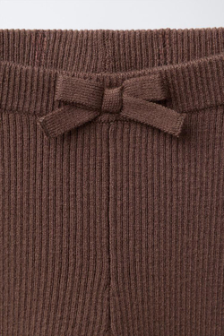 ZARA ТРИКОТАЖНЫЕ ЛЕГИНСЫ С БАНТОМ, ШОКОЛАДНЫЙ