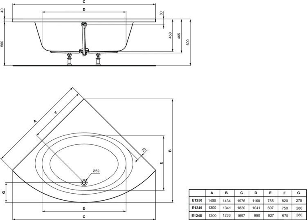 Акриловая ванна Ideal Standard 130х130 E124901 CONNECT AIR