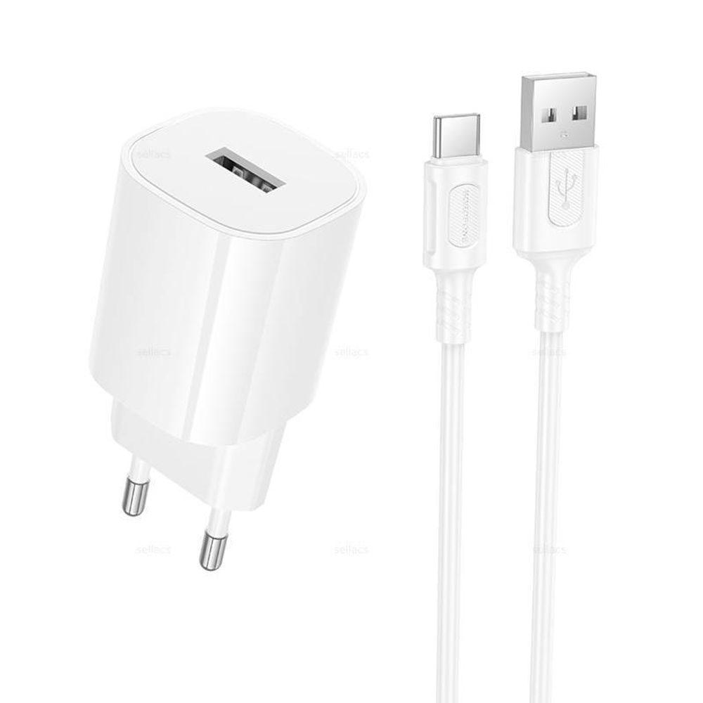 Сетевой адаптер питания BOROFONE BA101A 1USB 2.1A + кабель Type-C (белый)