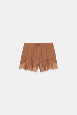 ZARA КРУЖЕВНЫЕ ШОРТЫ — ZW COLLECTION, ЧЕРЕПИЧНЫЙ
