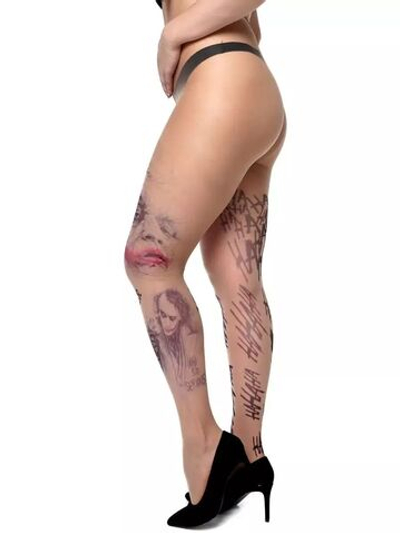 Колготки +size с принтом в виде Джокера (Размер: XL-XXL-XXXL) (Цвет: бежевый)