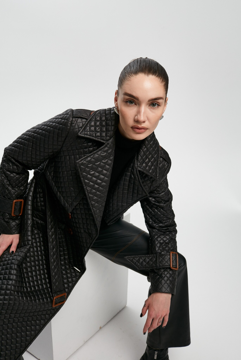 Тренч стеганый черный осень old