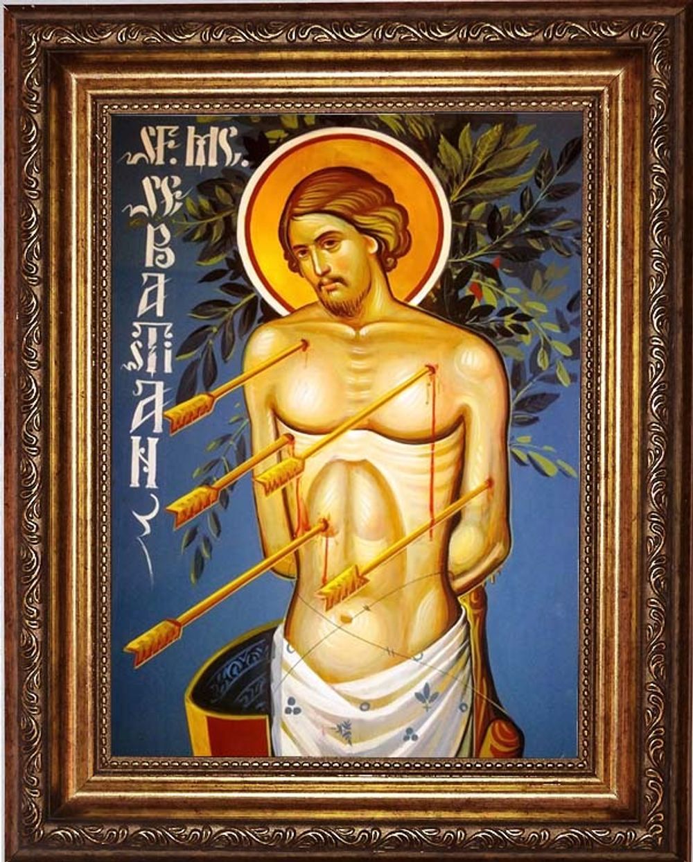 Севастьян Медиоланский Римский мученик. Икона на холсте в раме.